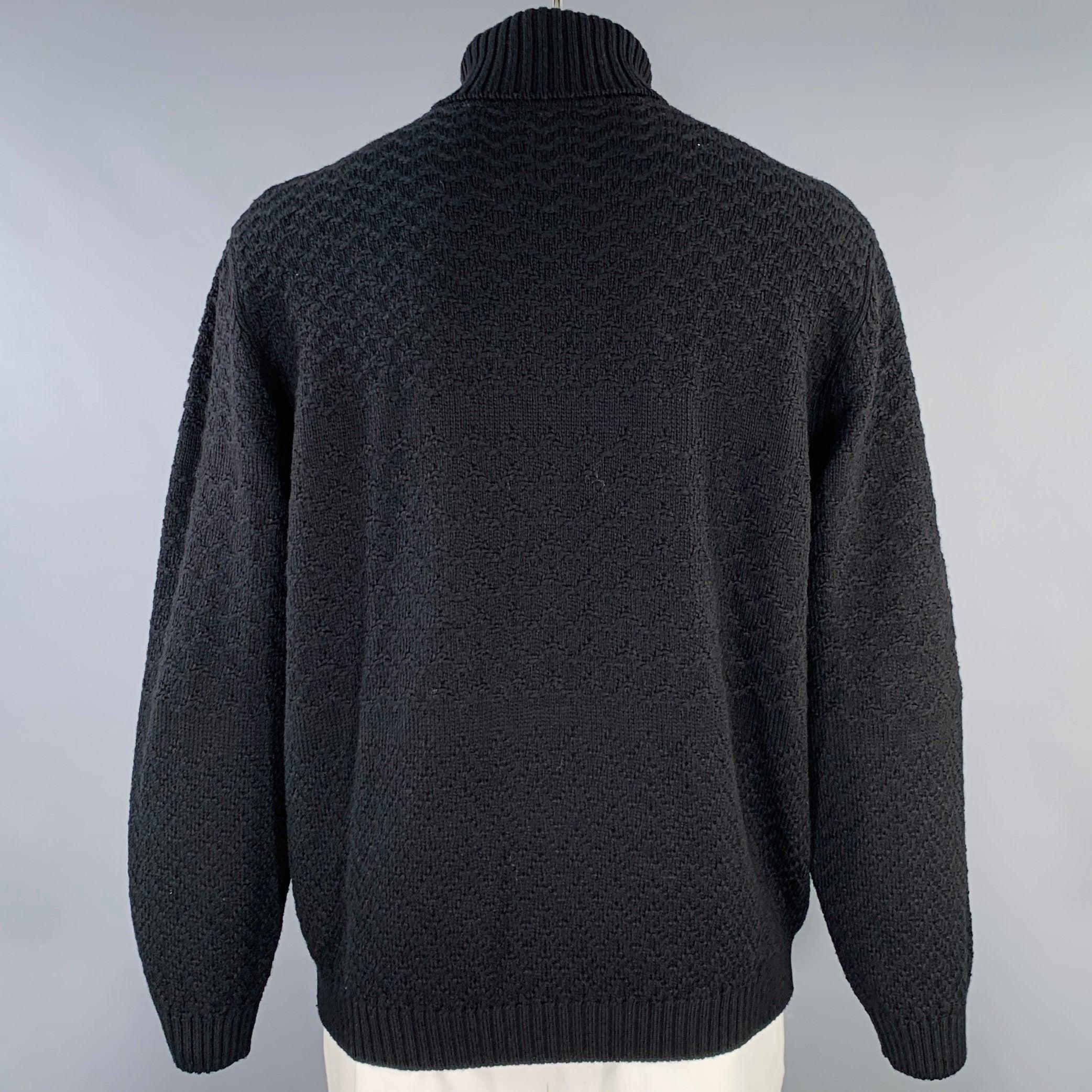 ERMENEGILDO ZEGNA Pull à col roulé en laine tricotée noire taille XL Excellent état - En vente à San Francisco, CA