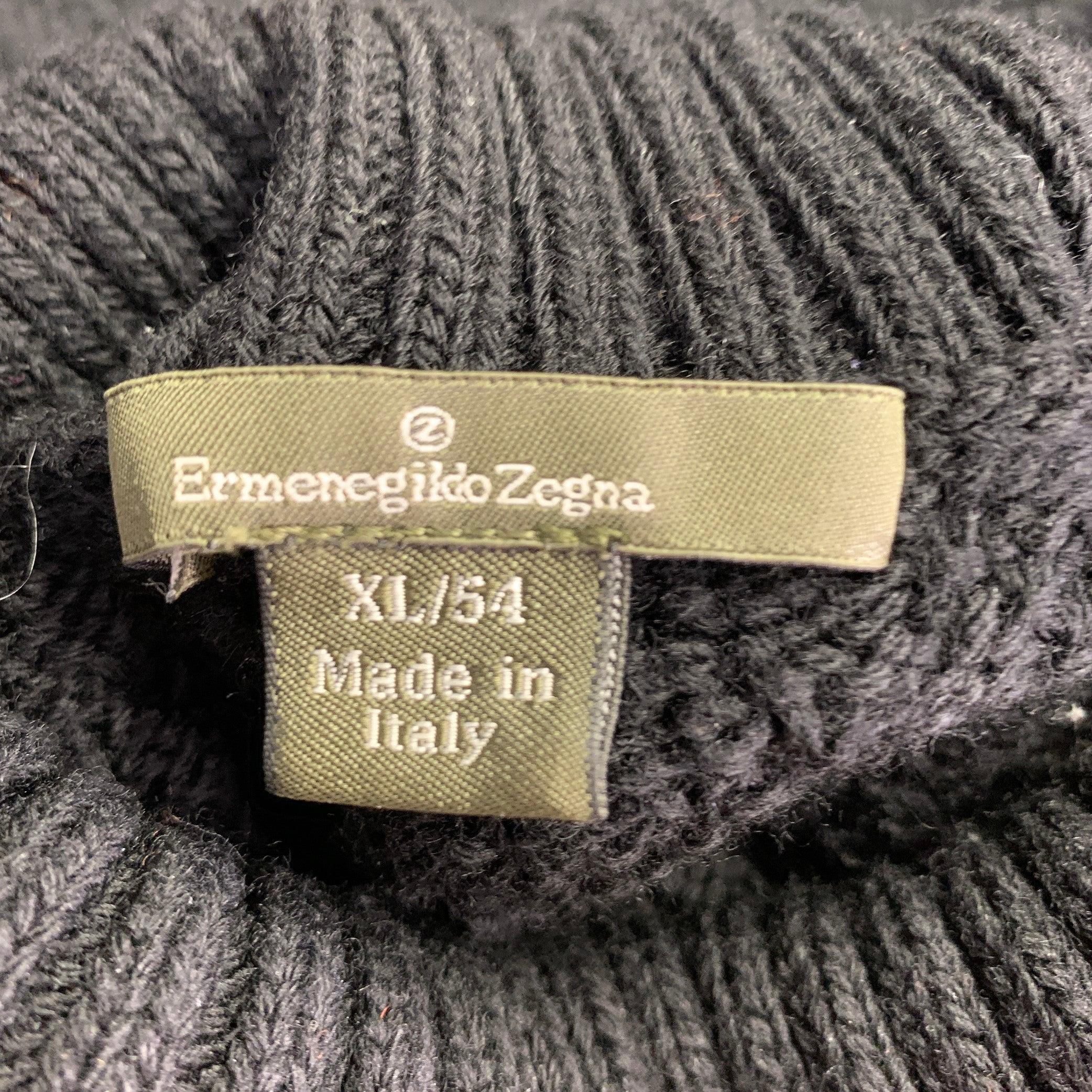 ERMENEGILDO ZEGNA Pull à col roulé en laine tricotée noire taille XL en vente 1