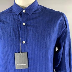 Ermenegildo Zegna Taille XL Chemise à manches longues en lin mélangé Seersucker bleu