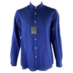 Ermenegildo Zegna Taille XL Chemise à manches longues en lin mélangé Seersucker bleu