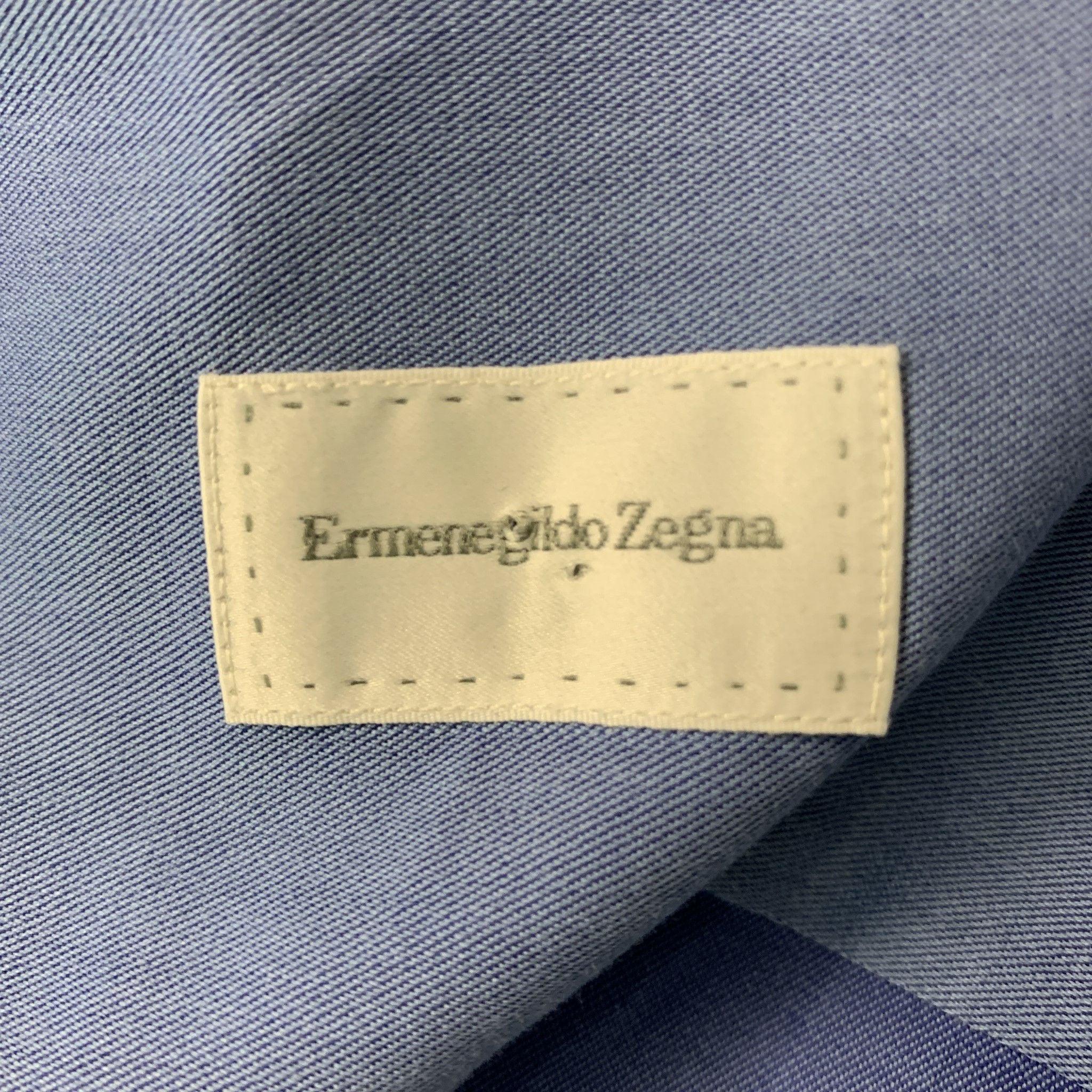 ERMENEGILDO ZEGNA Size XL Blue Solid Cotton Button Down Long Sleeve Shirt For Sale 1