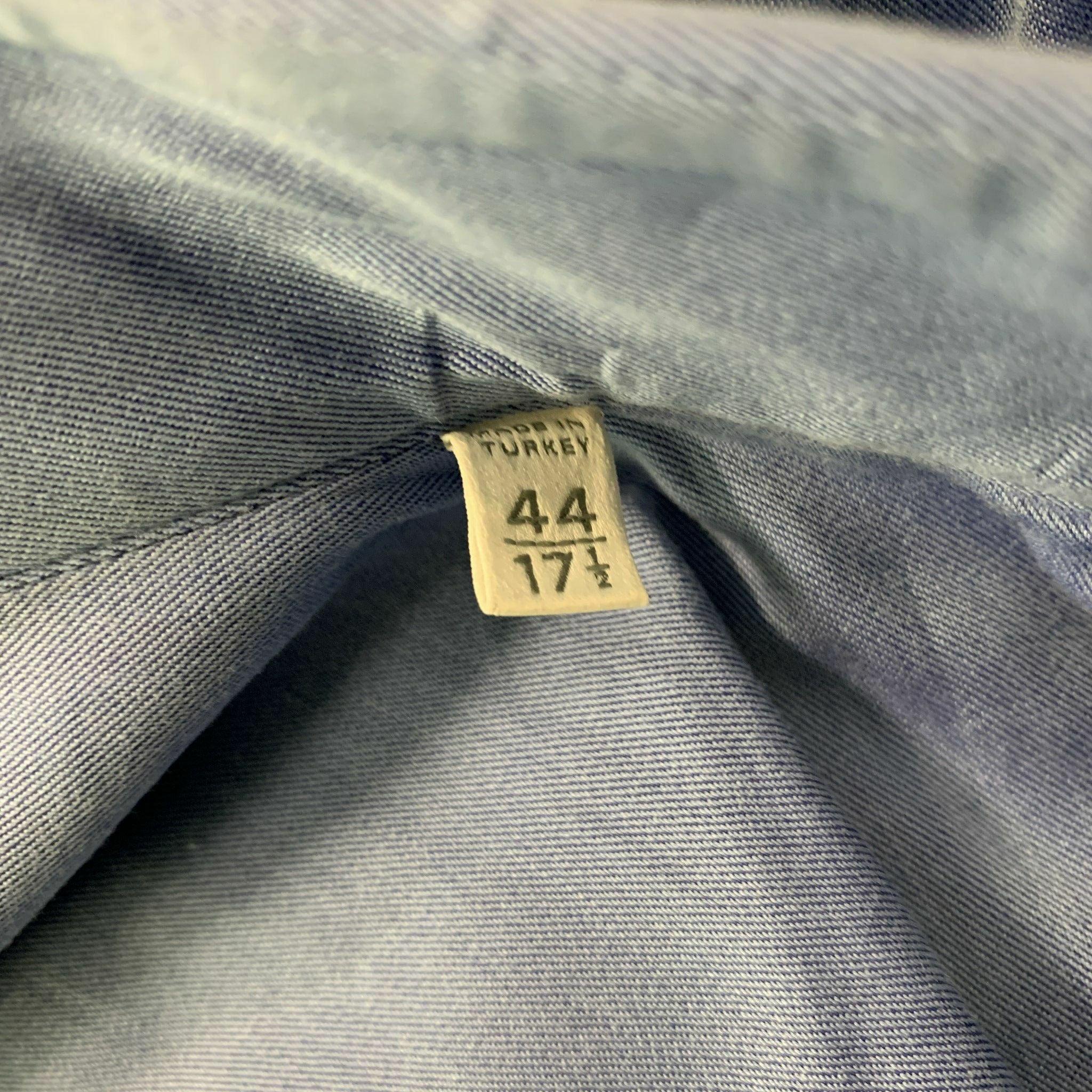 ERMENEGILDO ZEGNA Size XL Blue Solid Cotton Button Down Long Sleeve Shirt For Sale 2
