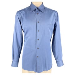 ERMENEGILDO ZEGNA Size XL Blue Solid Cotton Button Down Long Sleeve Shirt