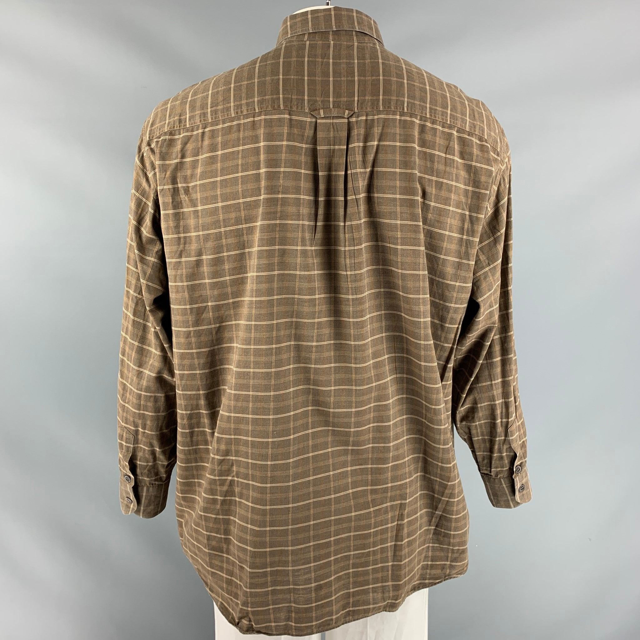 ERMENEGILDO ZEGNA Size XL Brown Plaid Cotton Button Down Long Sleeve Shirt In Excellent Condition For Sale In San Francisco, CA