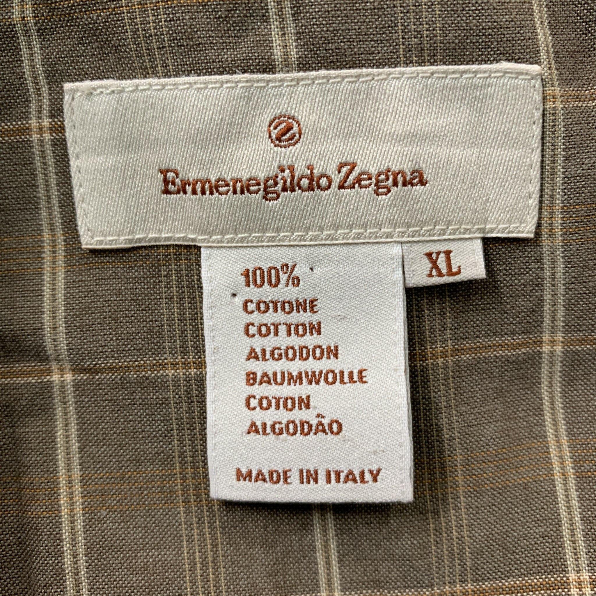 ERMENEGILDO ZEGNA - Chemise à manches longues en coton à carreaux marron, taille XL Pour hommes en vente