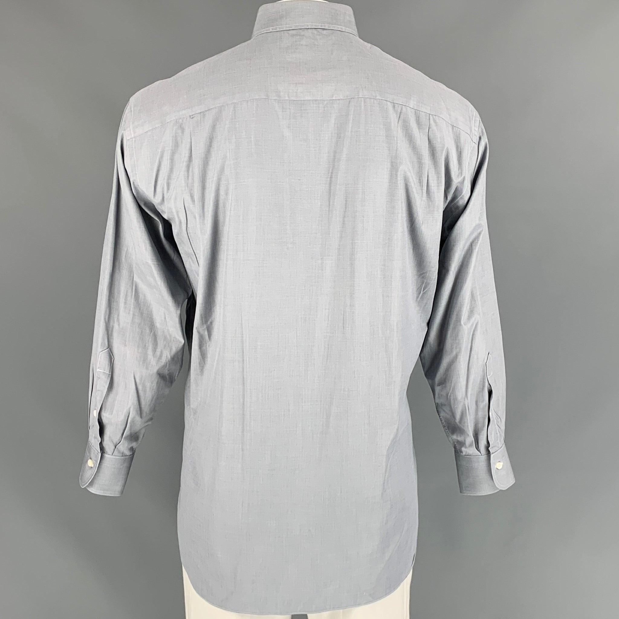 ERMENEGILDO ZEGNA Size XL Grey Cotton Long Sleeve Shirt In Good Condition For Sale In San Francisco, CA