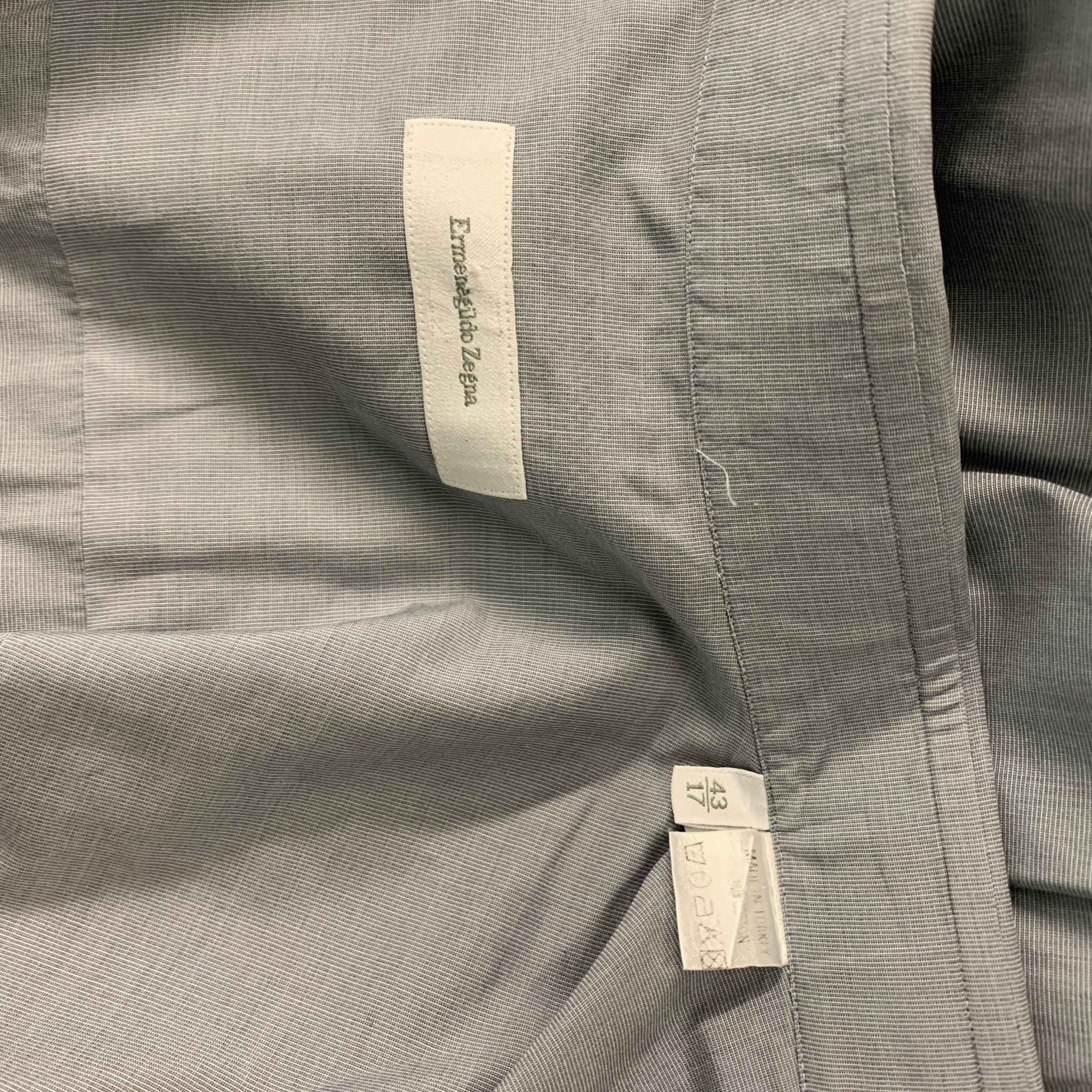 Men's ERMENEGILDO ZEGNA Size XL Grey Cotton Long Sleeve Shirt For Sale