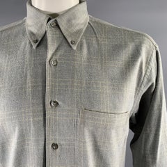 Ermenegildo Zegna Taglia XL Camicia a maniche lunghe in cotone a quadri grigio con bottoni