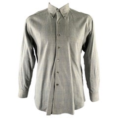 Ermenegildo Zegna Taglia XL Camicia a maniche lunghe in cotone a quadri grigio con bottoni