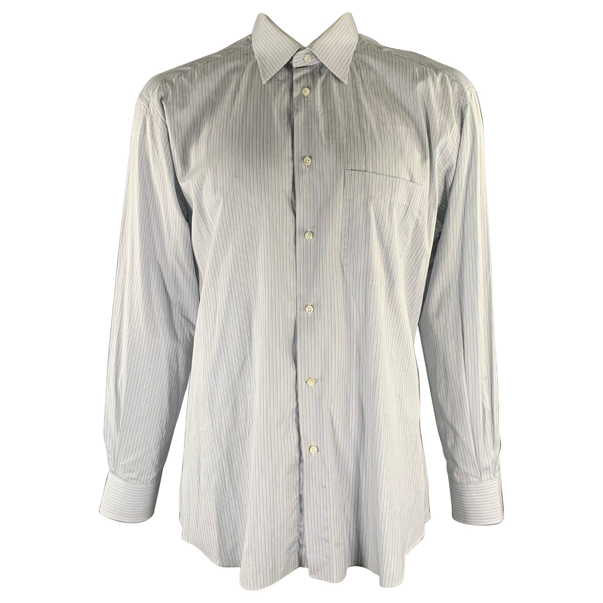 ERMENEGILDO ZEGNA Size XL Grey White Stripe Cotton Long Sleeve Shirt
