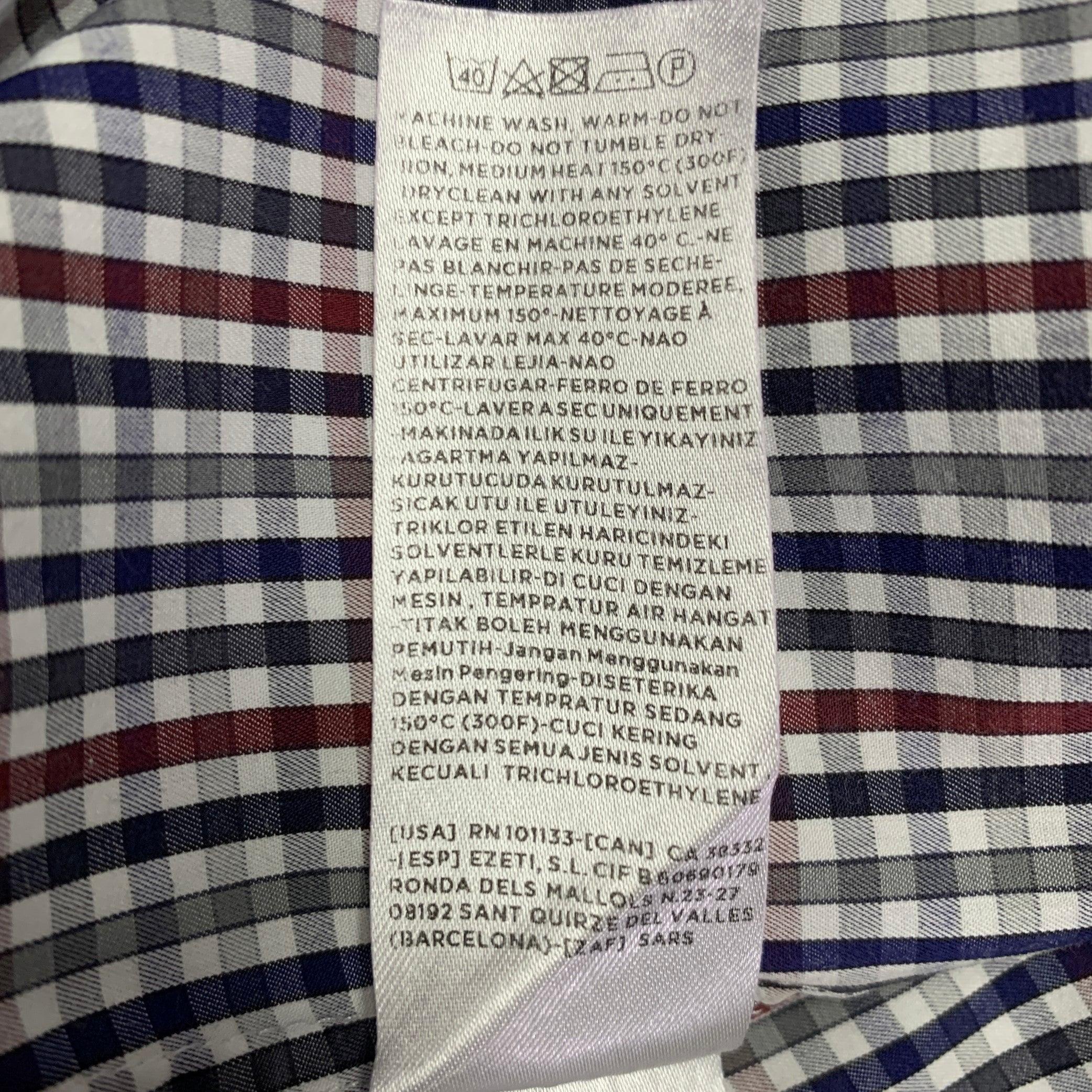 ERMENEGILDO ZEGNA Size XL Navy Red Checkered Cotton Long Sleeve Shirt For Sale 2