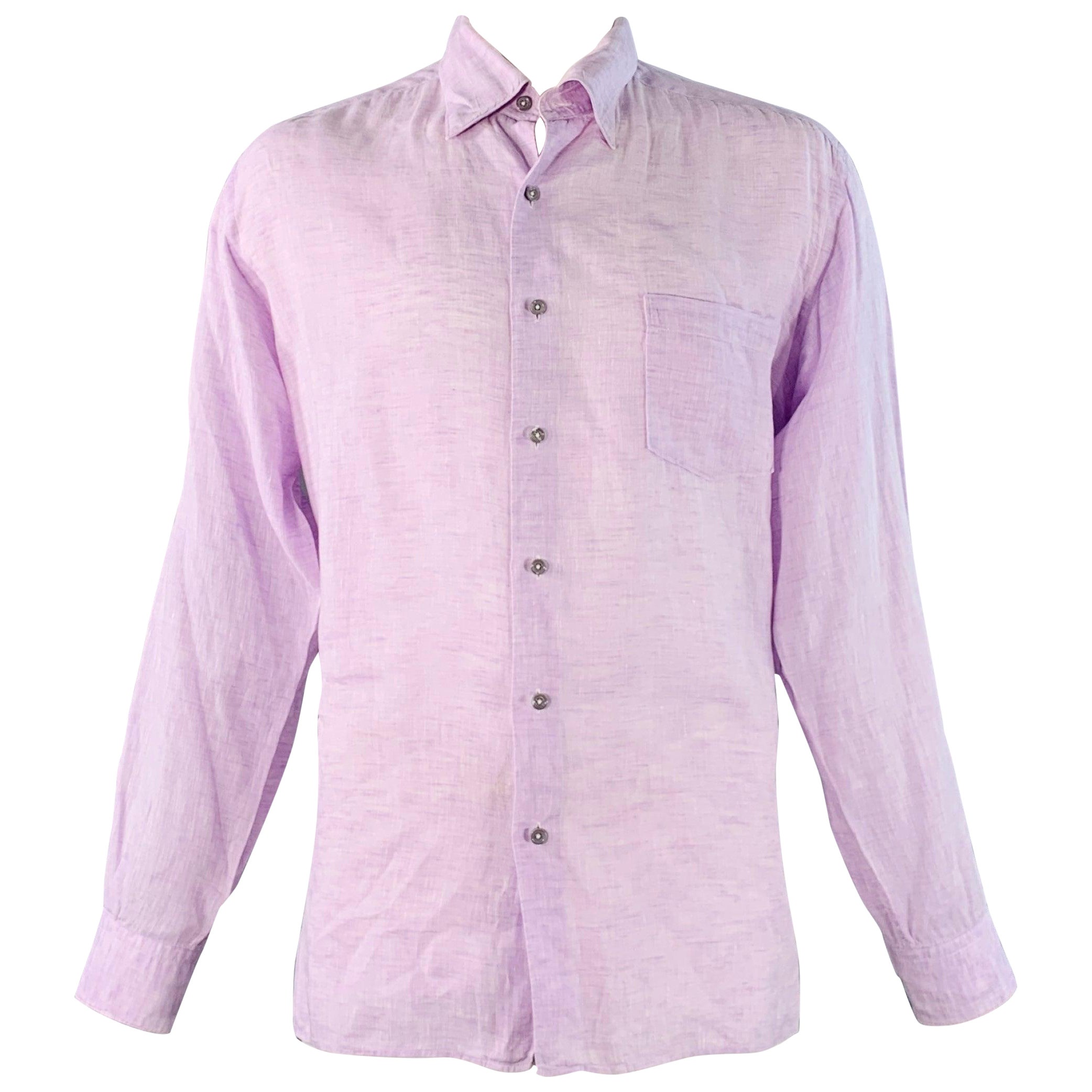 ERMENEGILDO ZEGNA Size XL Purple Lavender Linen One Pocket Long Sleeve Shirt