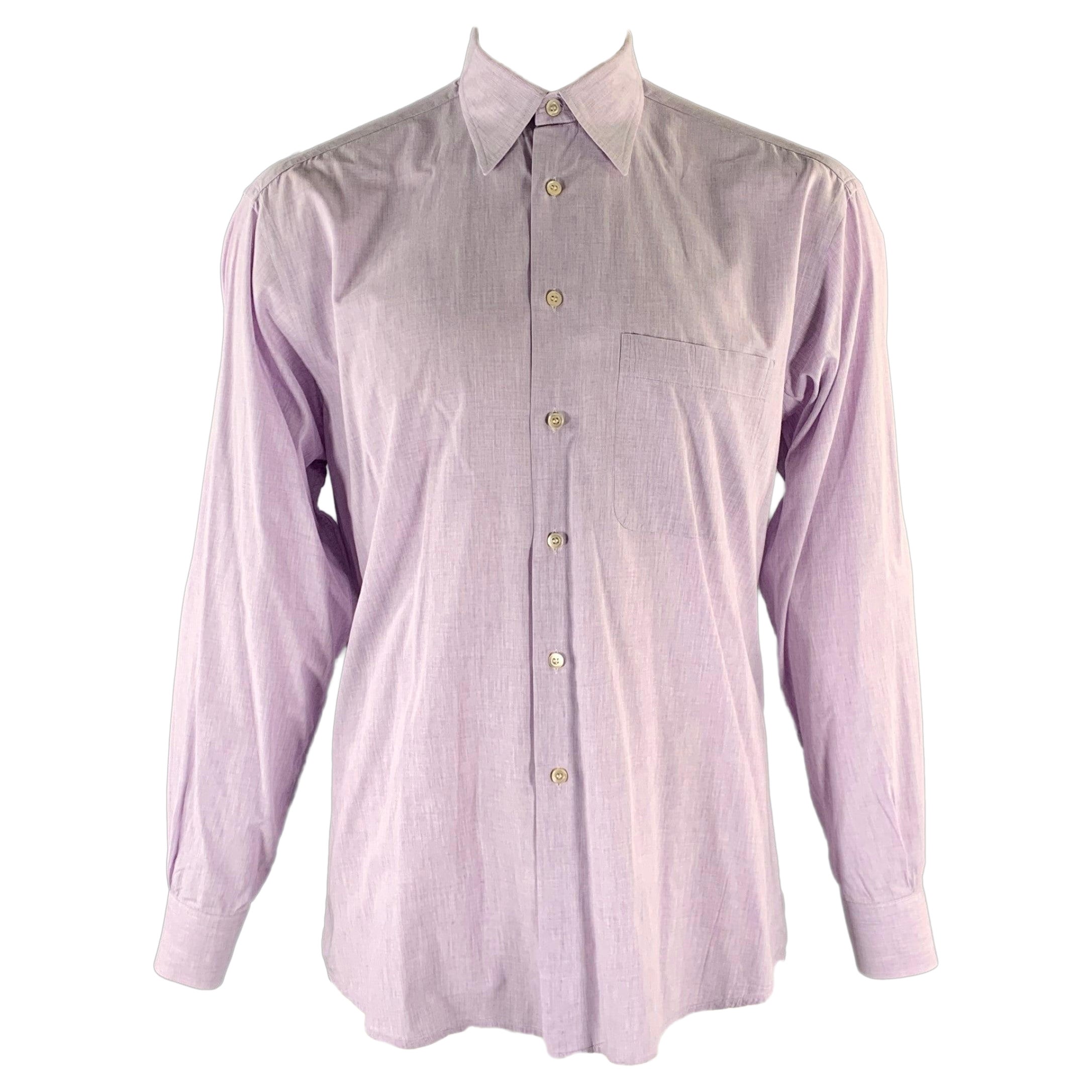 Ermenegildo Zegna Taille XL Chemise à manches longues en coton chiné violet lilas en vente