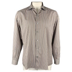 ERMENEGILDO ZEGNA Size XL Rust & Grey Stripe Cotton Button Up Long Sleeve Shirt
