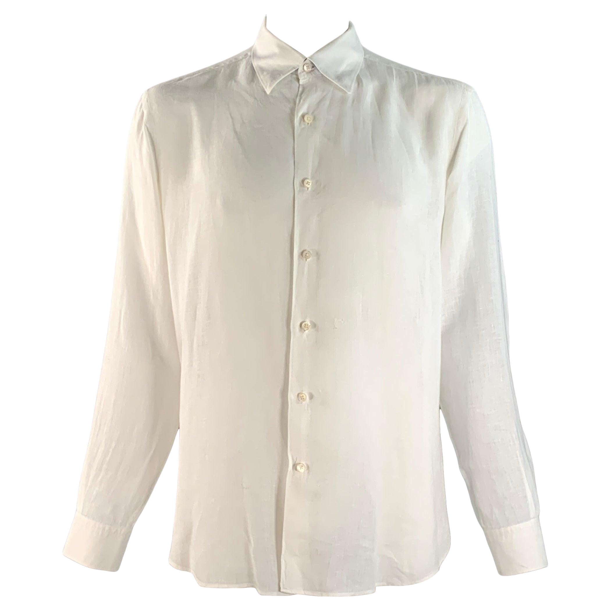 Ermenegildo Zegna Taglia XL Camicia in lino bianco a maniche lunghe