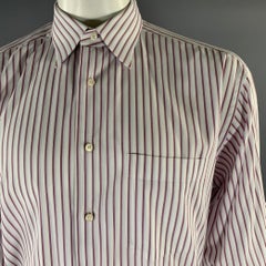 Ermenegildo Zegna Taglia XL Camicia a maniche lunghe in cotone a righe bianche viola blu con colletto a punta