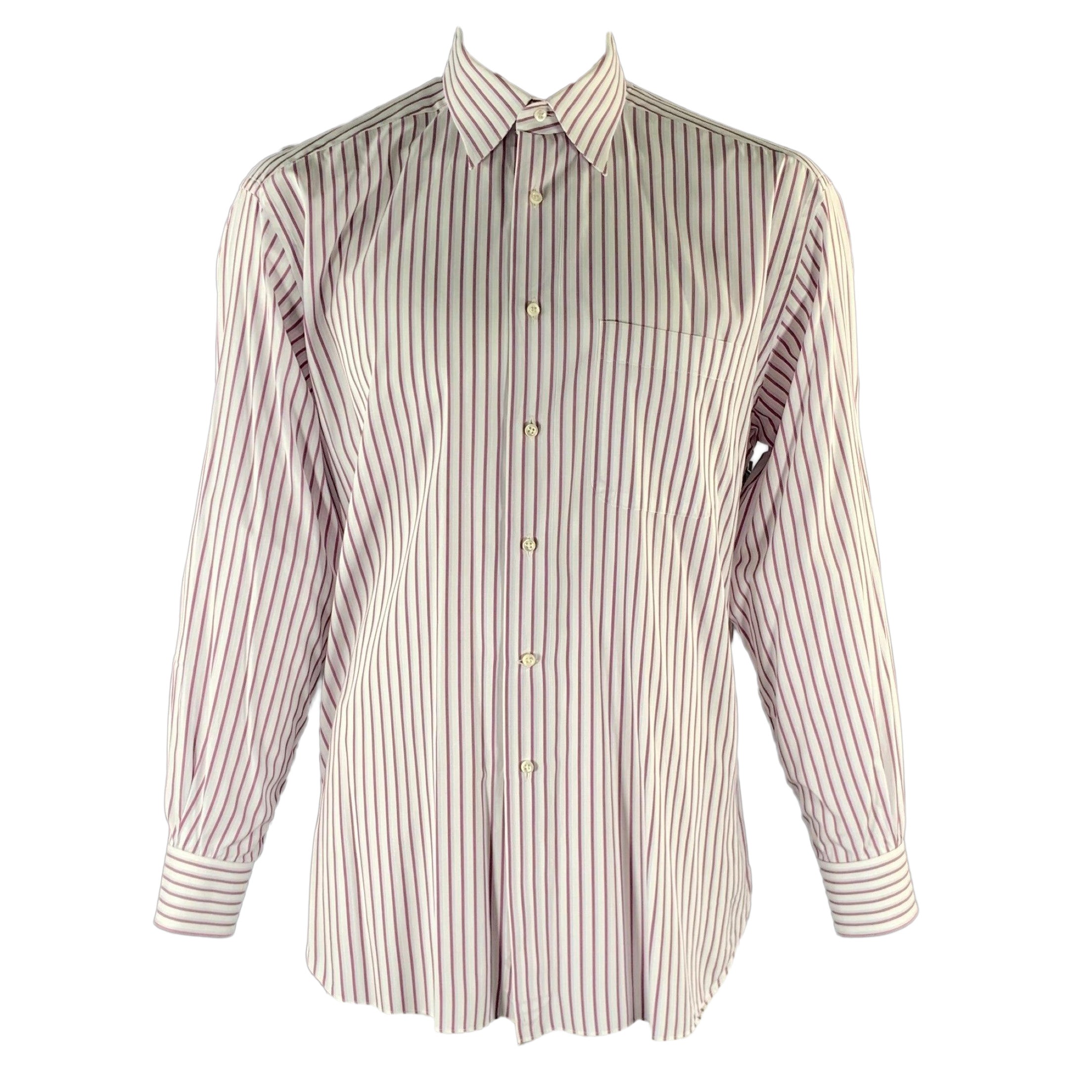 Ermenegildo Zegna Taille XL Chemise en coton à rayures blanches, violettes et bleues, à col pointu et à manches longues