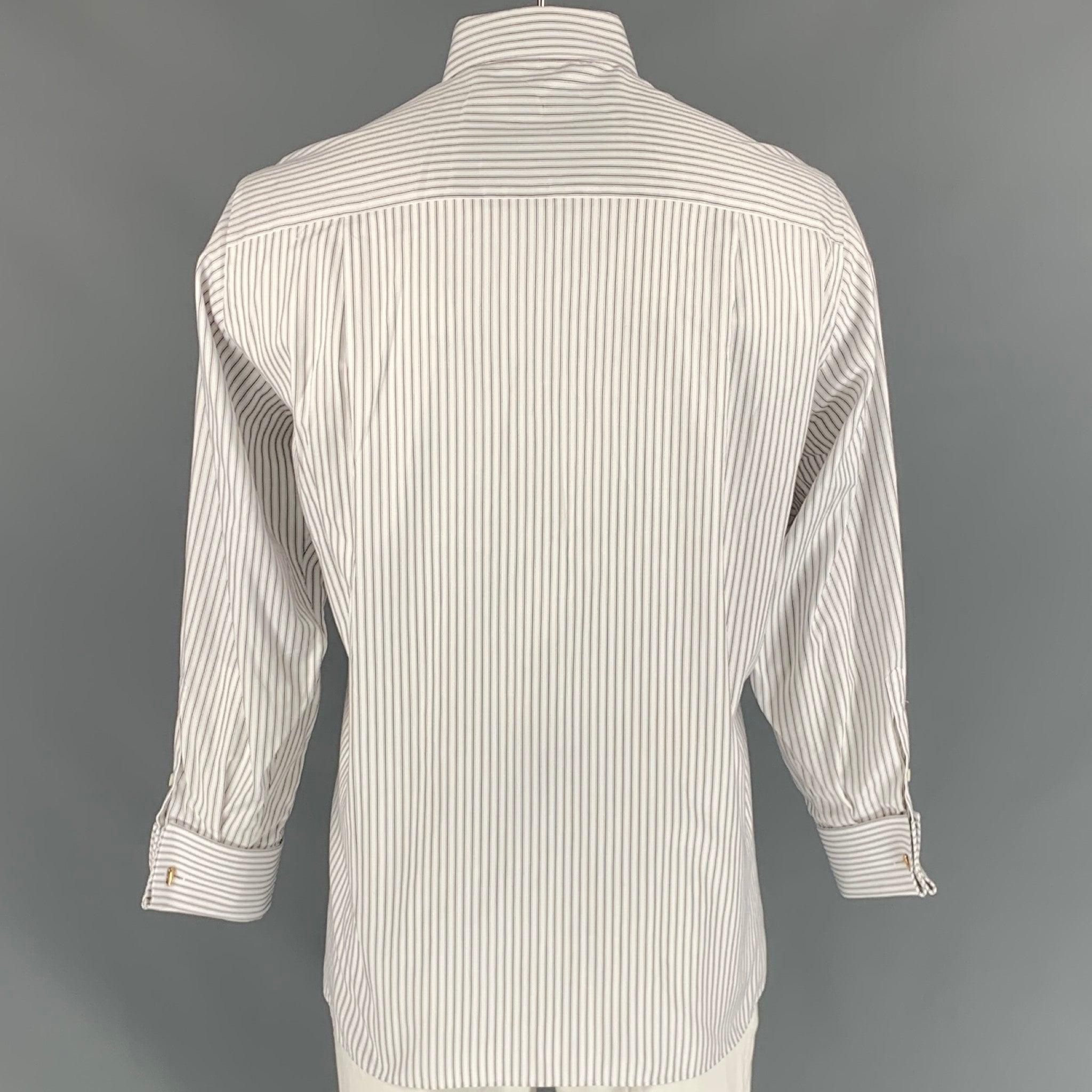 ERMENEGILDO ZEGNA Size XL White Stripe Long Sleeve Shirt In Good Condition For Sale In San Francisco, CA