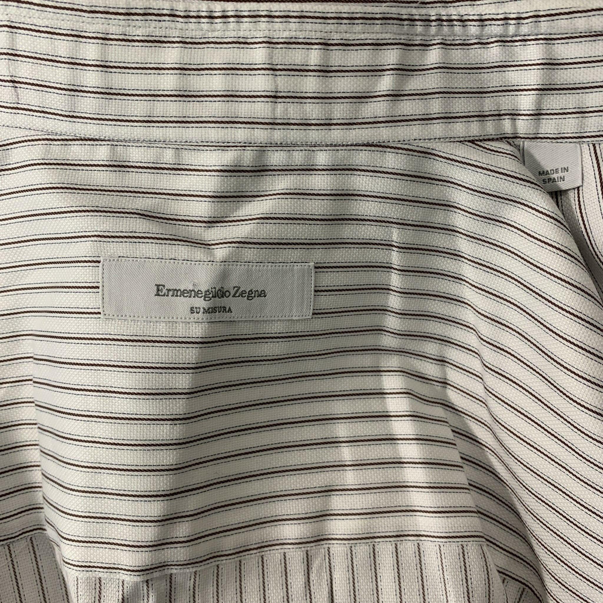 Men's ERMENEGILDO ZEGNA Size XL White Stripe Long Sleeve Shirt For Sale