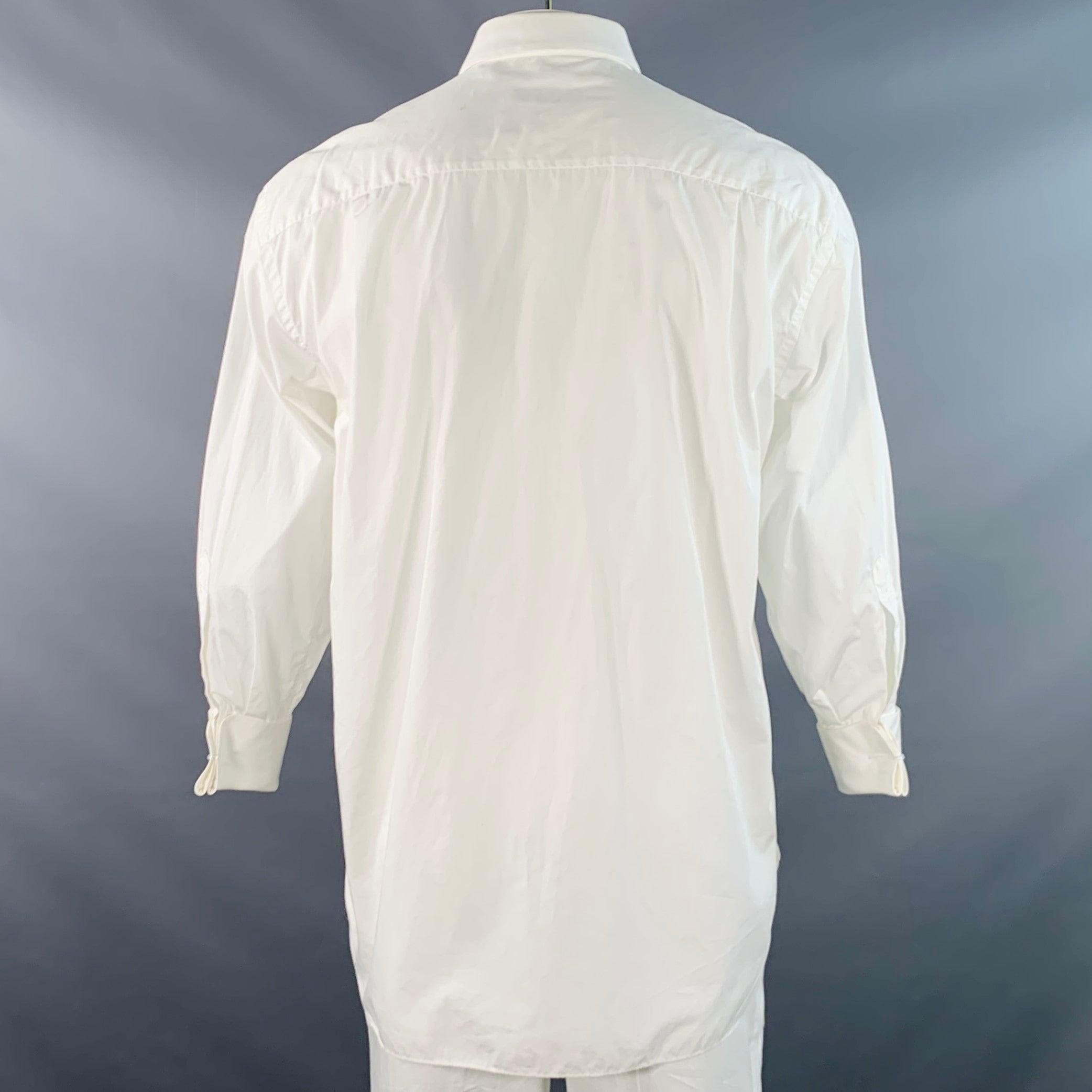 Bianco Ermenegildo Zegna Taglia XL Camicia in cotone testurizzato bianco con polsino francese a maniche lunghe Tuxedo in vendita
