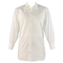 Ermenegildo Zegna Taglia XL Camicia in cotone testurizzato bianco con polsino francese a maniche lunghe Tuxedo