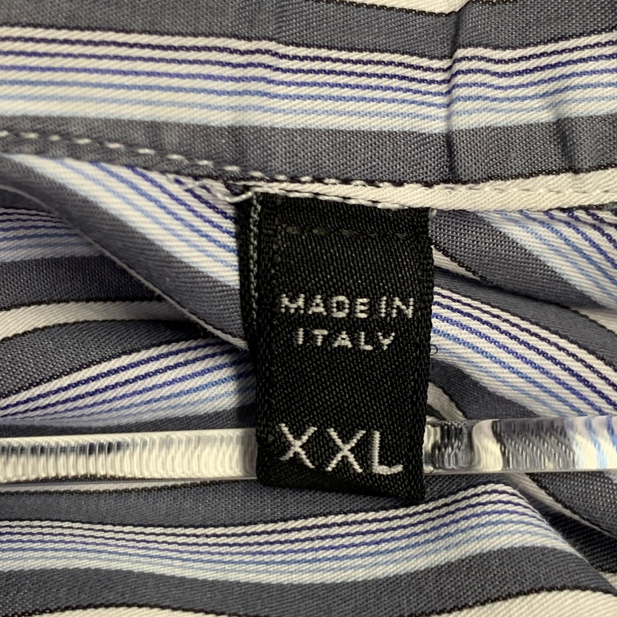ERMENEGILDO ZEGNA Size XXL Blue Grey Stripe Cotton Long Sleeve Shirt For Sale 1