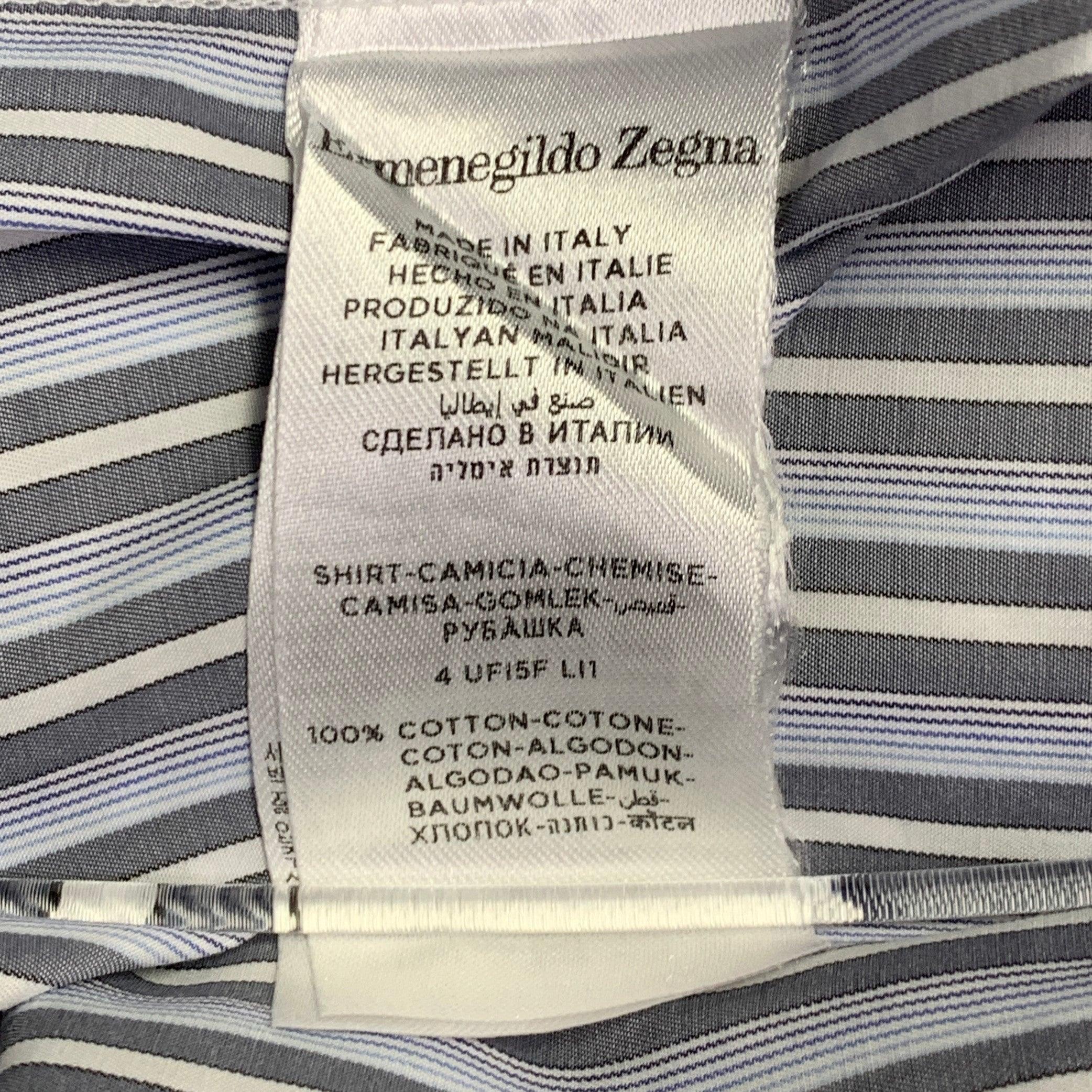 ERMENEGILDO ZEGNA Size XXL Blue Grey Stripe Cotton Long Sleeve Shirt For Sale 2