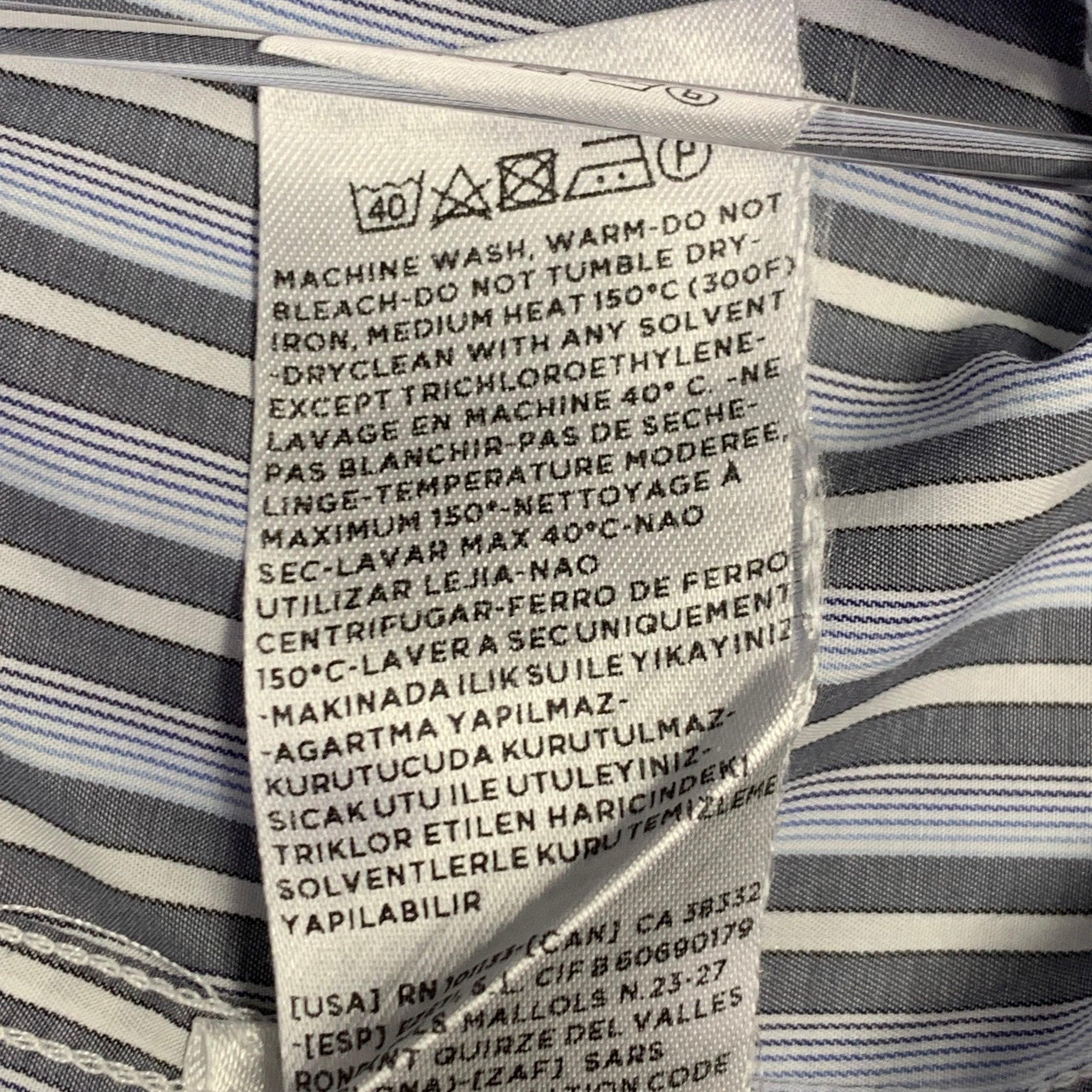 ERMENEGILDO ZEGNA Size XXL Blue Grey Stripe Cotton Long Sleeve Shirt For Sale 3