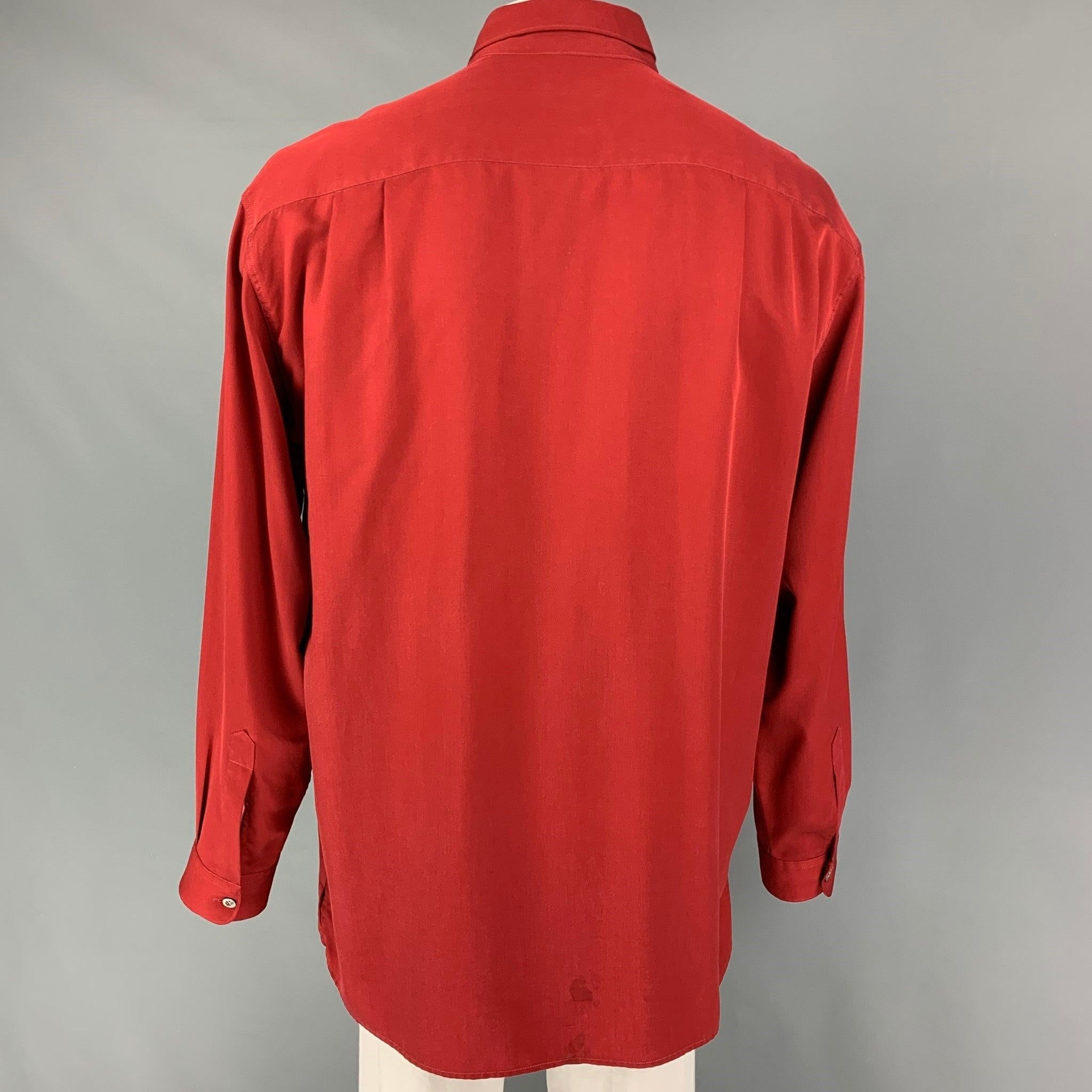 ERMENEGILDO ZEGNA Size XXL Brick Twill Rayon Button Down Long Sleeve Shirt In Good Condition In San Francisco, CA