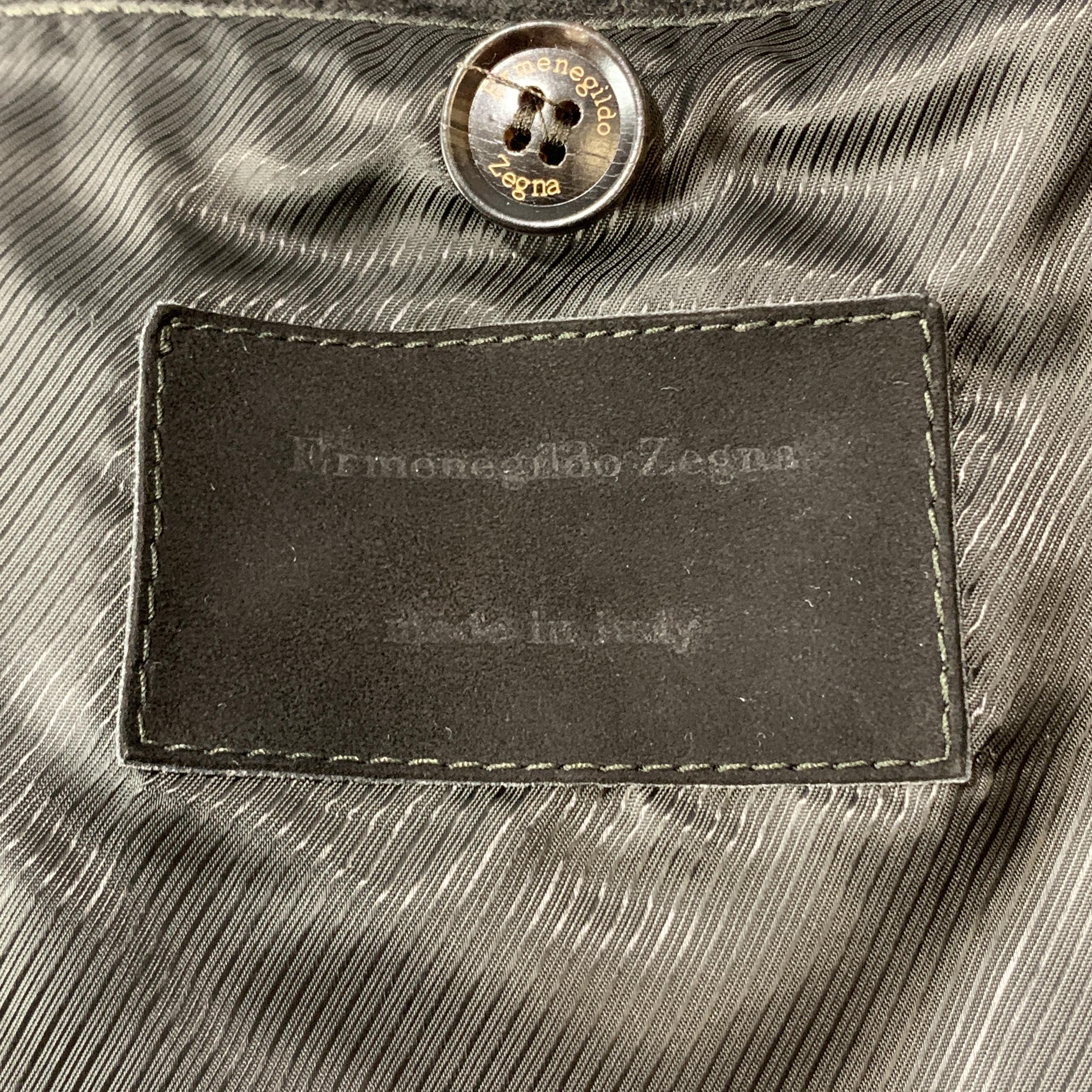 ERMENEGILDO ZEGNA Size XXL Charcoal Wool Nehru Collar Patch Pockets Jacket 1