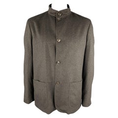 ERMENEGILDO ZEGNA Taille XXL Veste en laine anthracite à col Nehru et poches plaquées