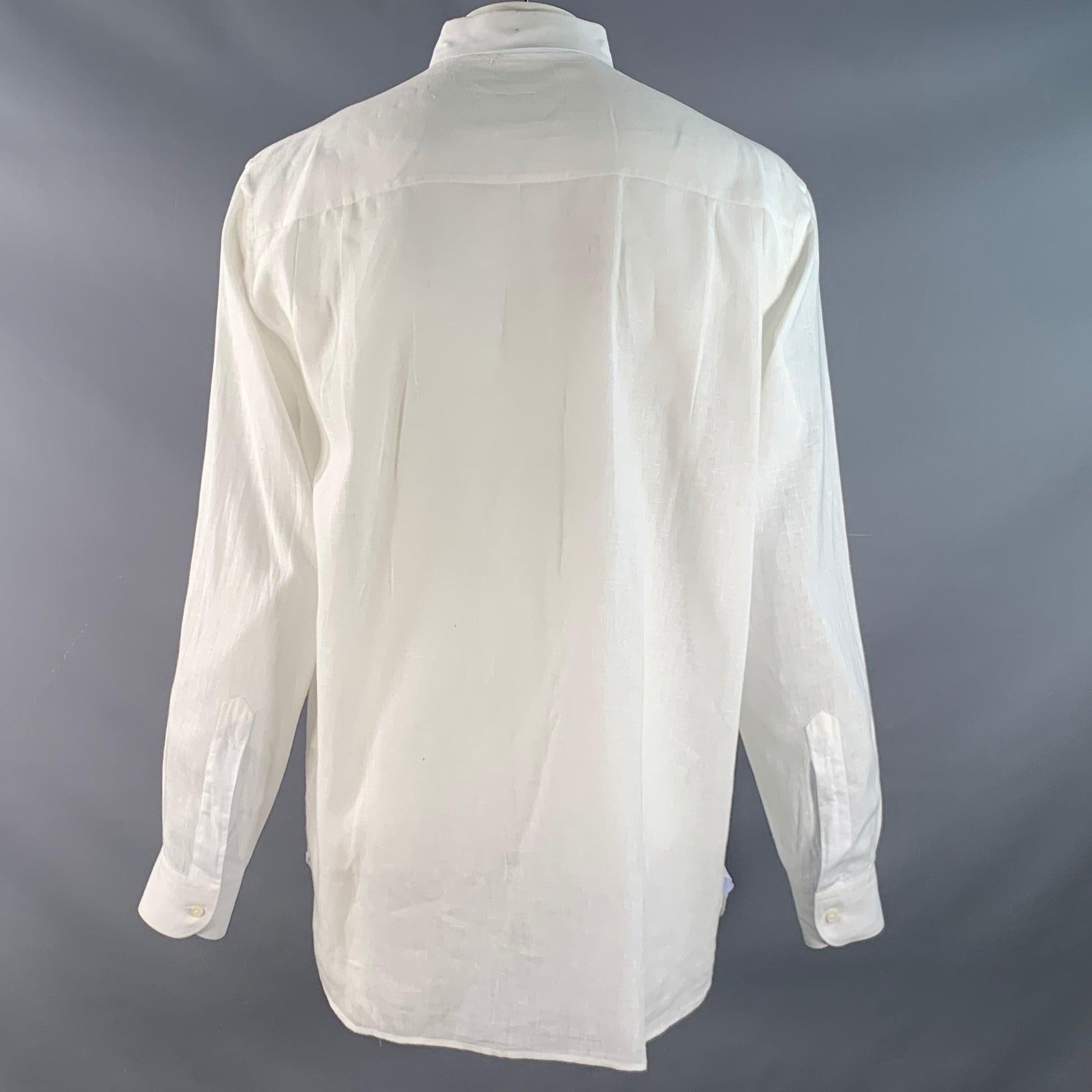 Bianco Ermenegildo Zegna Taglia XXL Camicia in lino bianco a maniche lunghe in vendita