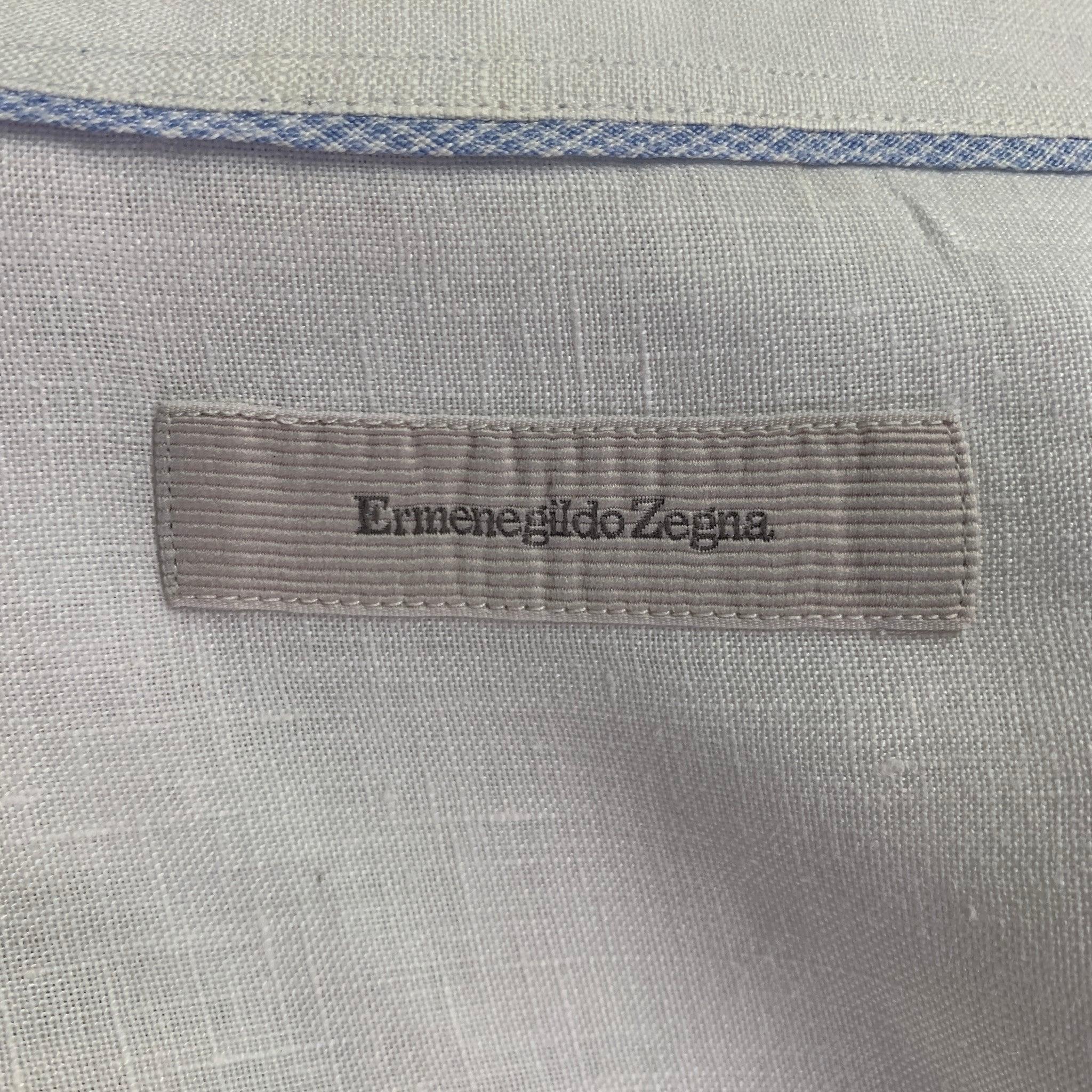 Uomo Ermenegildo Zegna Taglia XXL Camicia in lino bianco a maniche lunghe in vendita