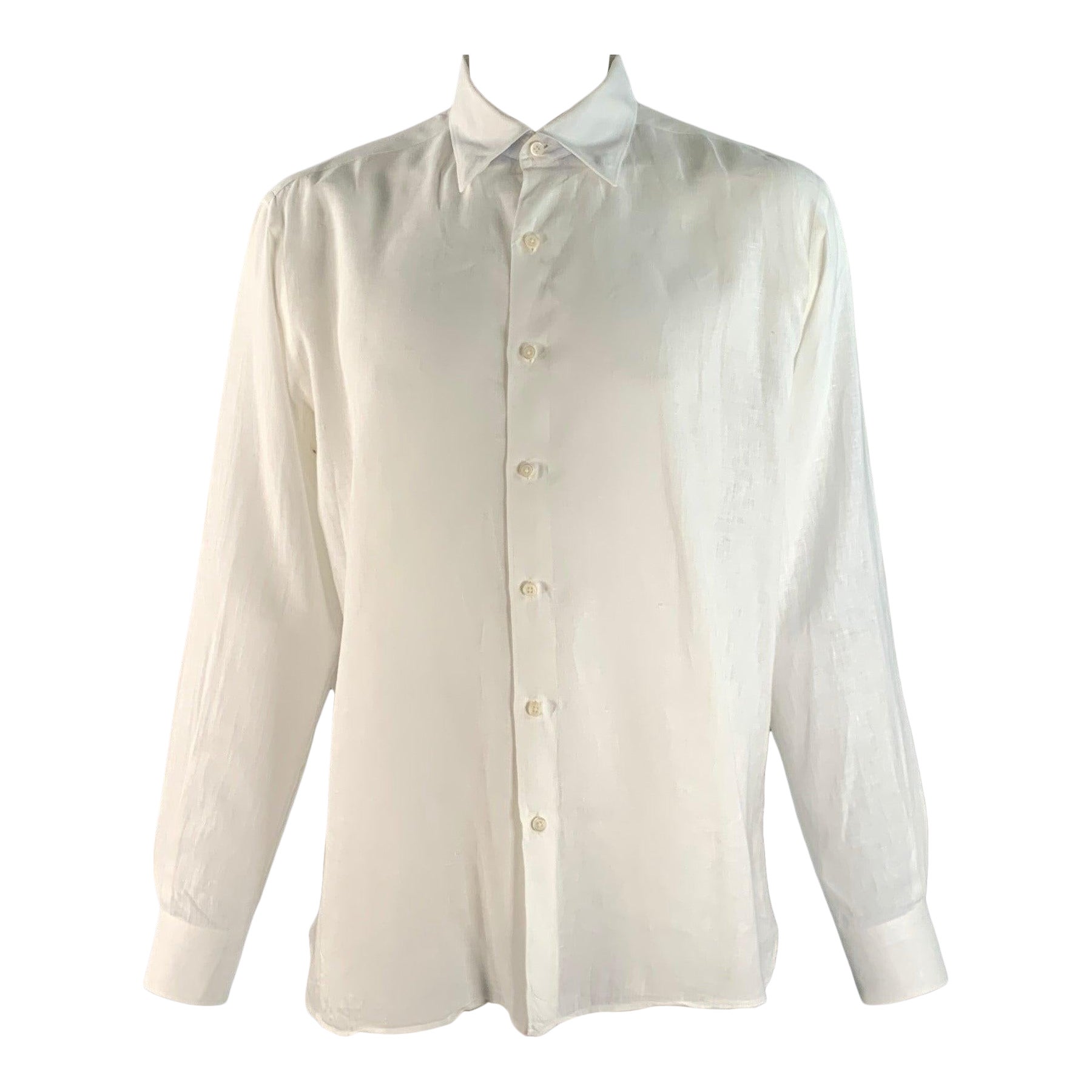 Ermenegildo Zegna Taglia XXL Camicia in lino bianco a maniche lunghe