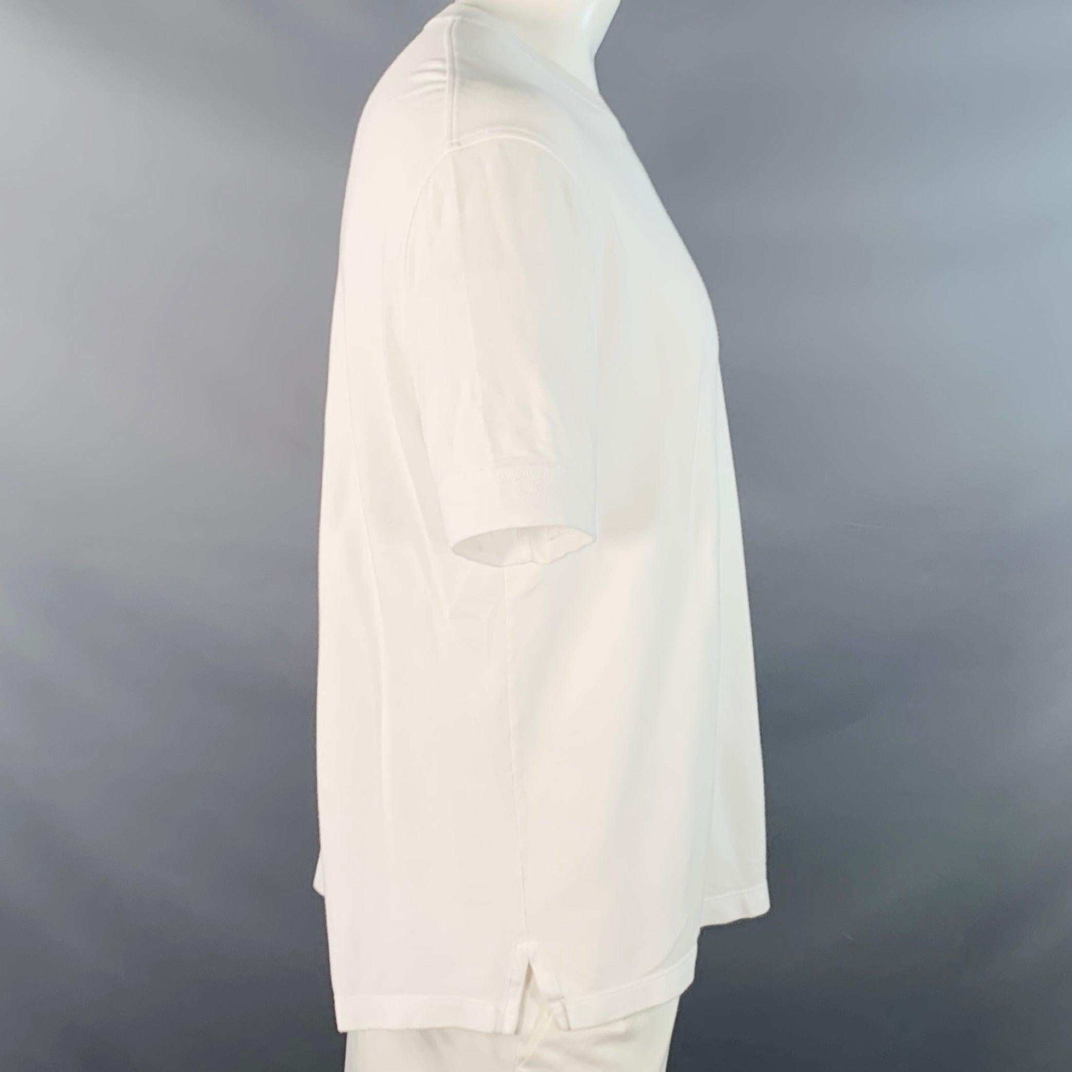 Beige Ermenegildo Zegna Taglia XXXL Logo Bianco Marrone Cotone Piqué Girocollo T-shirt in vendita