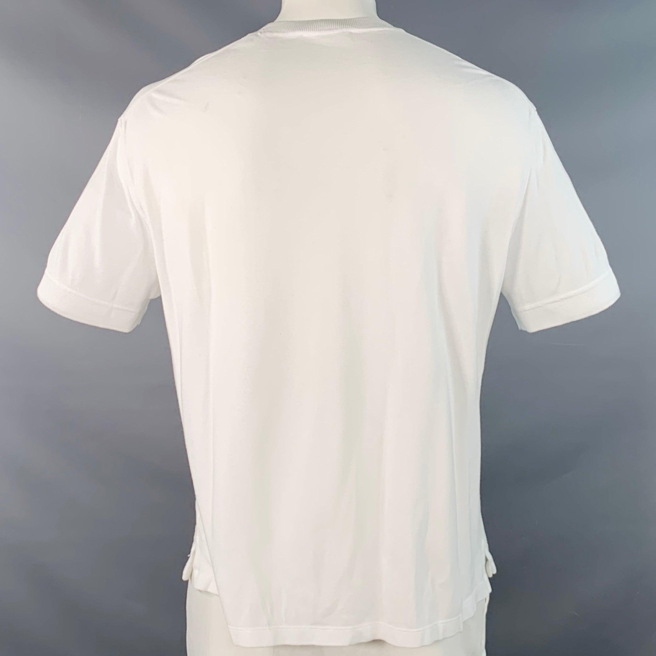 Ermenegildo Zegna Taglia XXXL Logo Bianco Marrone Cotone Piqué Girocollo T-shirt In condizioni buone in vendita a San Francisco, CA