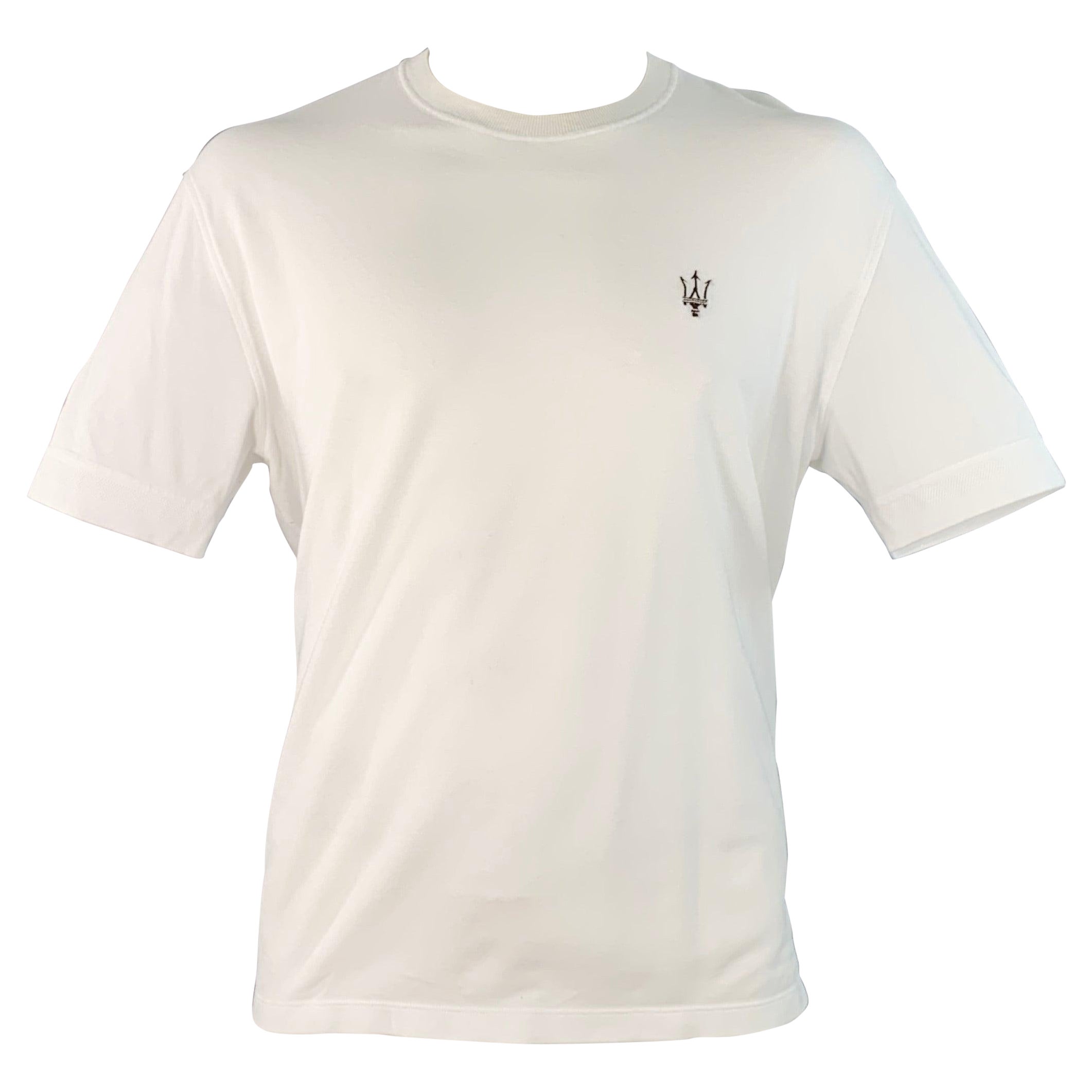 Ermenegildo Zegna Taglia XXXL Logo Bianco Marrone Cotone Piqué Girocollo T-shirt in vendita