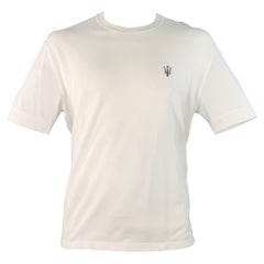 Ermenegildo Zegna Taglia XXXL Logo Bianco Marrone Cotone Piqué Girocollo T-shirt
