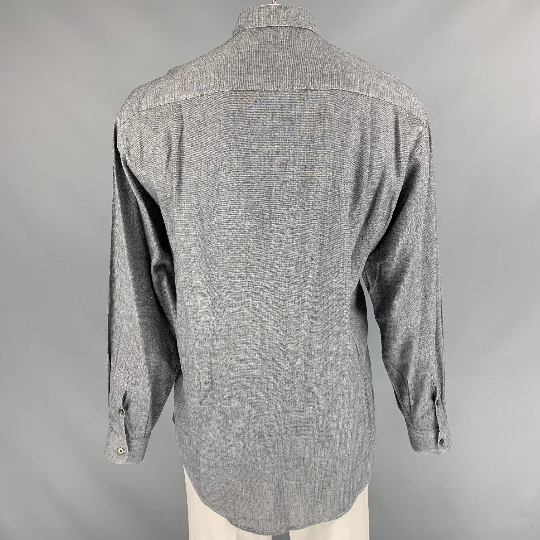 ERMENEGILDO ZEGNA Soft Size L Grey Button Down Long Sleeve Shirt In Good Condition In San Francisco, CA