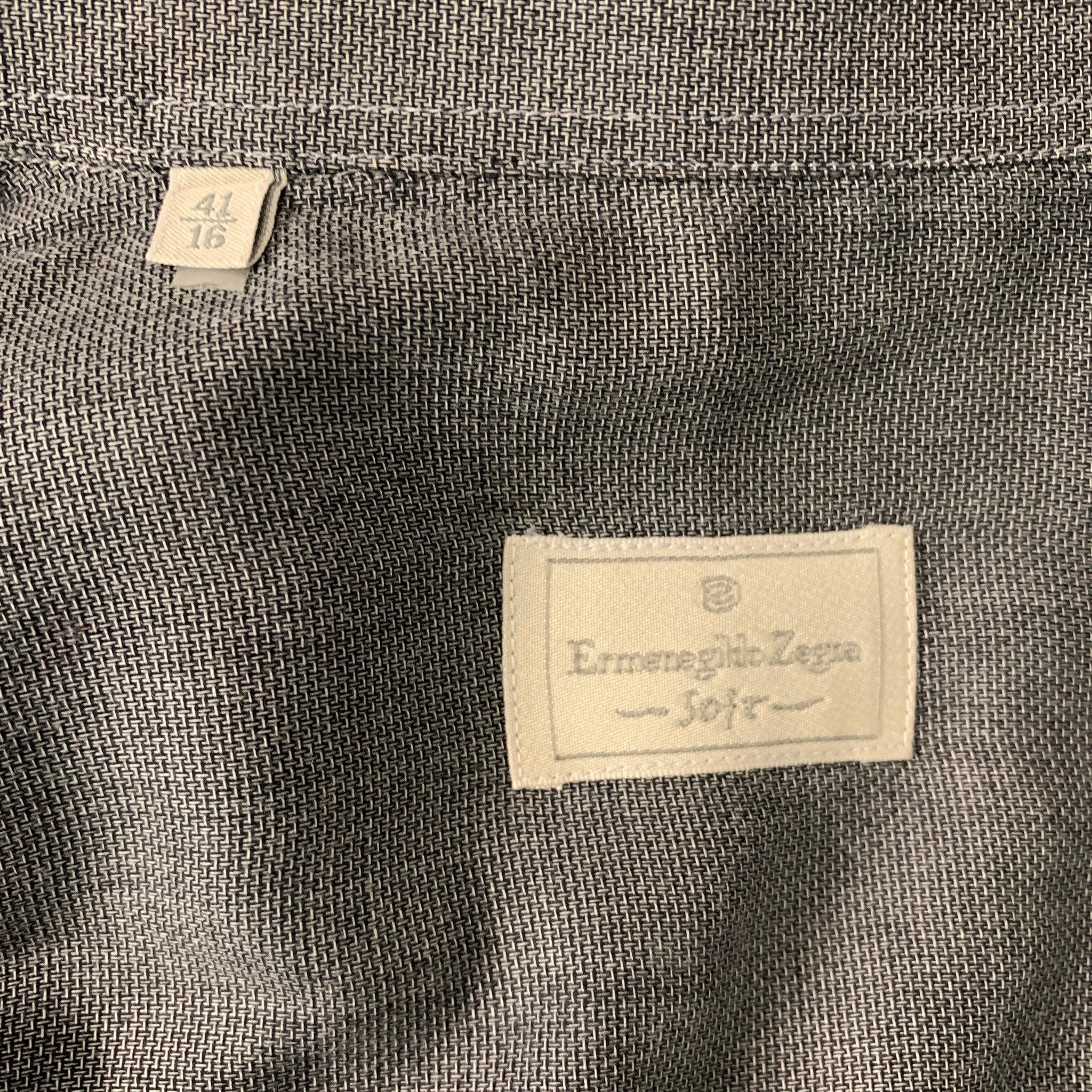 Men's ERMENEGILDO ZEGNA Soft Size L Grey Button Down Long Sleeve Shirt