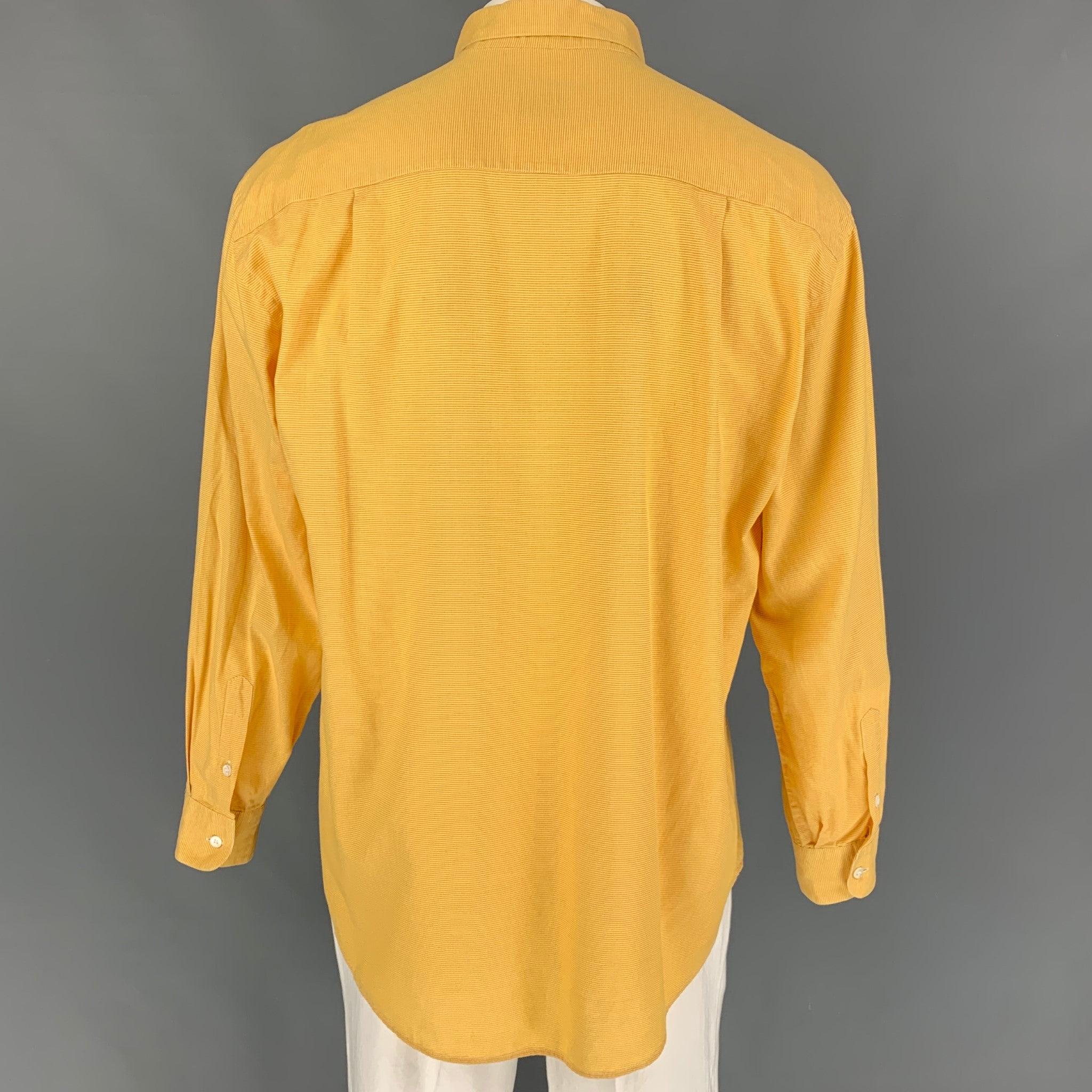 ERMENEGILDO ZEGNA Soft Size L Yellow Nailhead Cotton Button Up Long Sleeve Shirt In Good Condition For Sale In San Francisco, CA