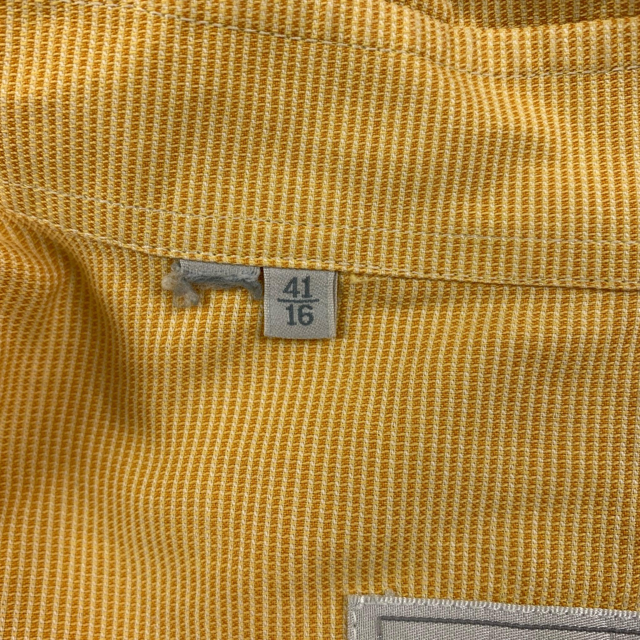 Men's ERMENEGILDO ZEGNA Soft Size L Yellow Nailhead Cotton Button Up Long Sleeve Shirt For Sale