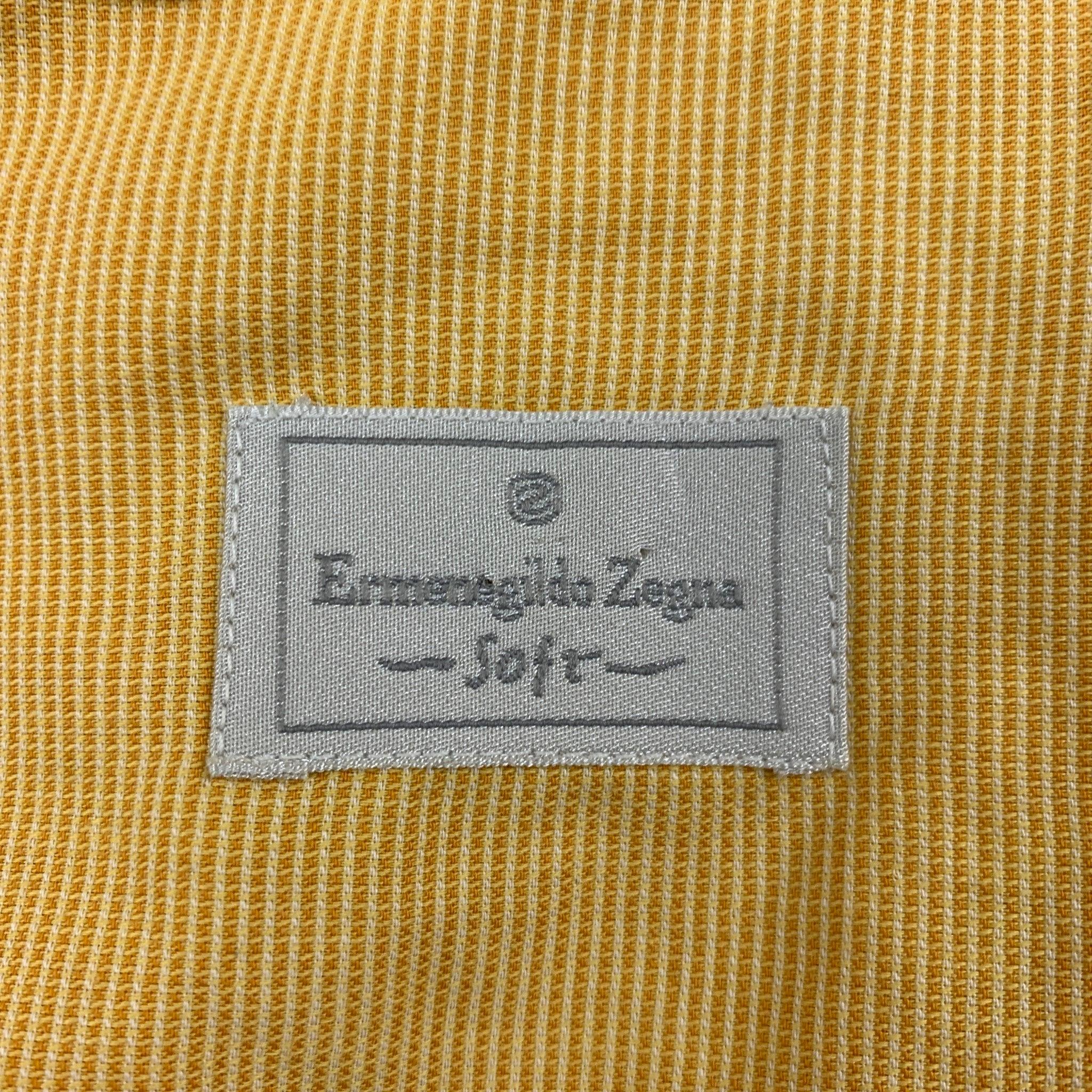 ERMENEGILDO ZEGNA Soft Size L Yellow Nailhead Cotton Button Up Long Sleeve Shirt For Sale 1