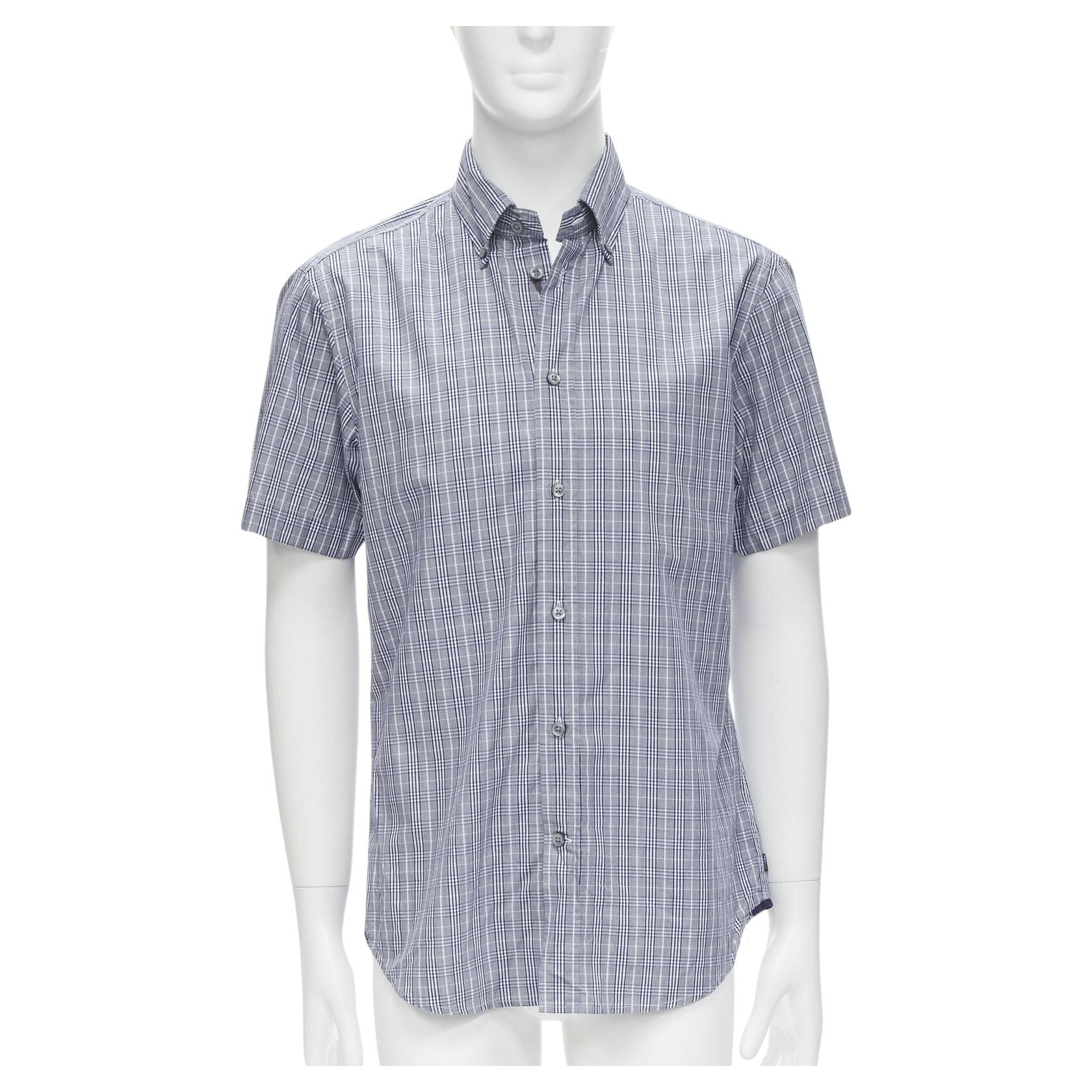 ERMENEGILDO ZEGNA SPORT cotton silk grey blue white check slim fit shirt M