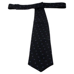 Ermenegildo Zegna Vintage Black and Navy Blue Geometric Pattern Silk Tie
