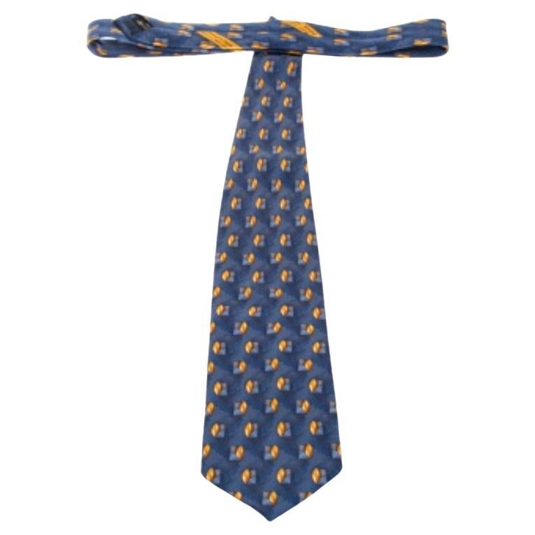 Ermenegildo Zegna Vintage Blue Abstract Print Silk Tie en vente