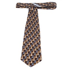 Ermenegildo Zegna Vintage Brown & Blue Scroll Print Silk Tie