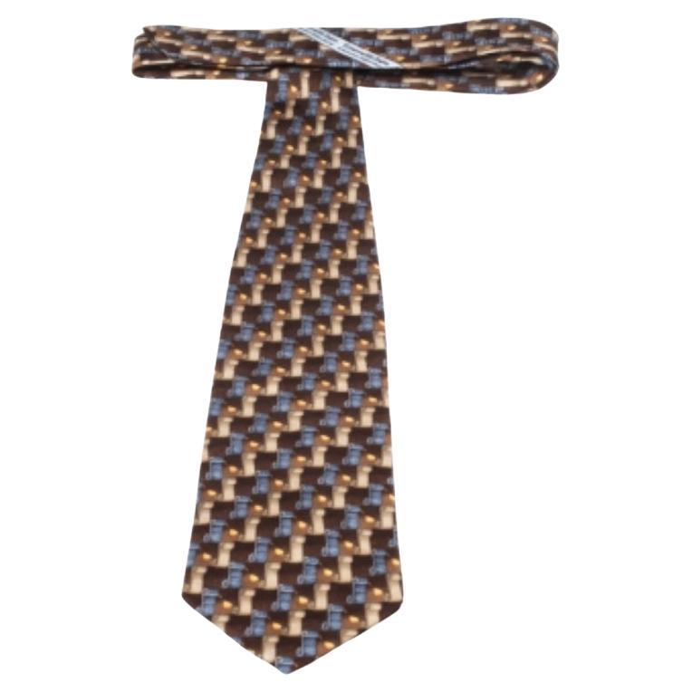 Cravatta vintage di Ermenegildo Zegna in seta con stampa a volute marrone e blu in vendita
