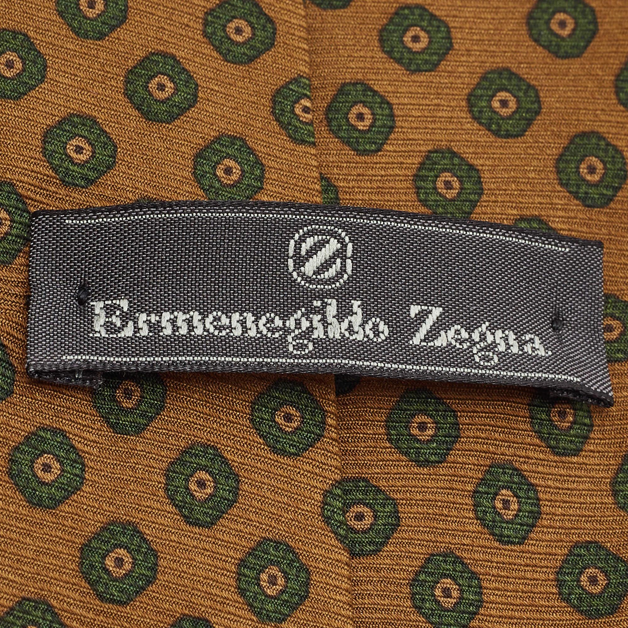 Marrone Cravatta in seta stampata marrone vintage di Ermenegildo Zegna in vendita
