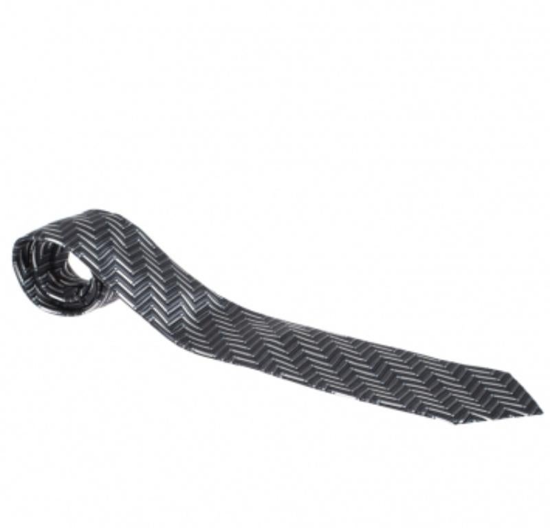 Nero Cravatta in seta jacquard a motivi geometrici grigio vintage di Ermenegildo Zegna in vendita